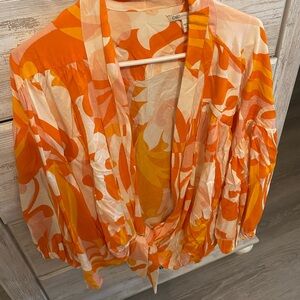 Cato Orange and Cream Patterned Blouse